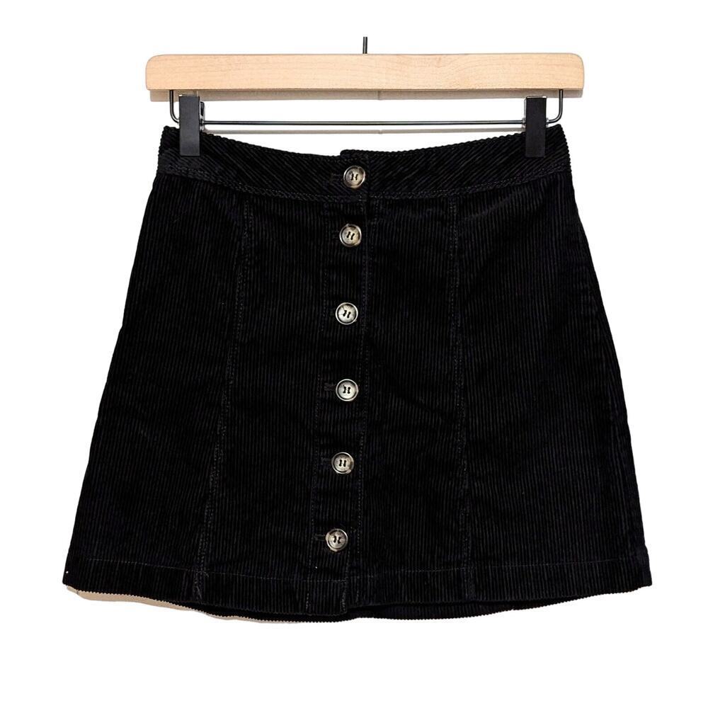 Divided by H&M Corduroy Skirt Womens 2 Black Button Front A Line Mini Preppy